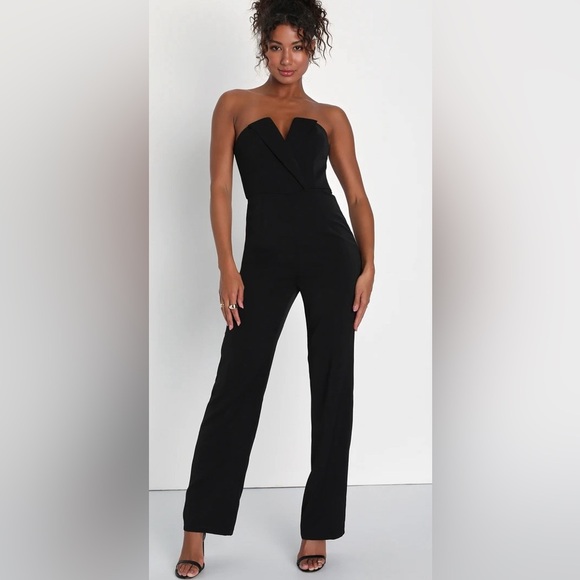 Lulus Striking Attitude Black Strapless Surplice Black Sz L #23 - Picture 4 of 6